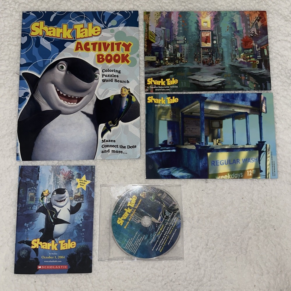 Shark Tale Movie Promo Bundle Activity Books Postcards Music Sampler CD 2004